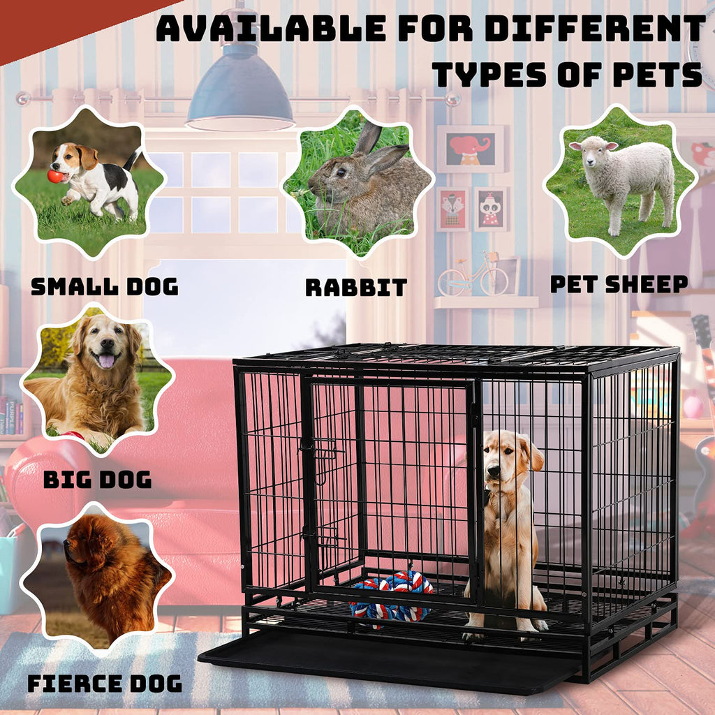 48 inch Heavy Duty Foldable Dog Crate with Lockable Wheels T4162