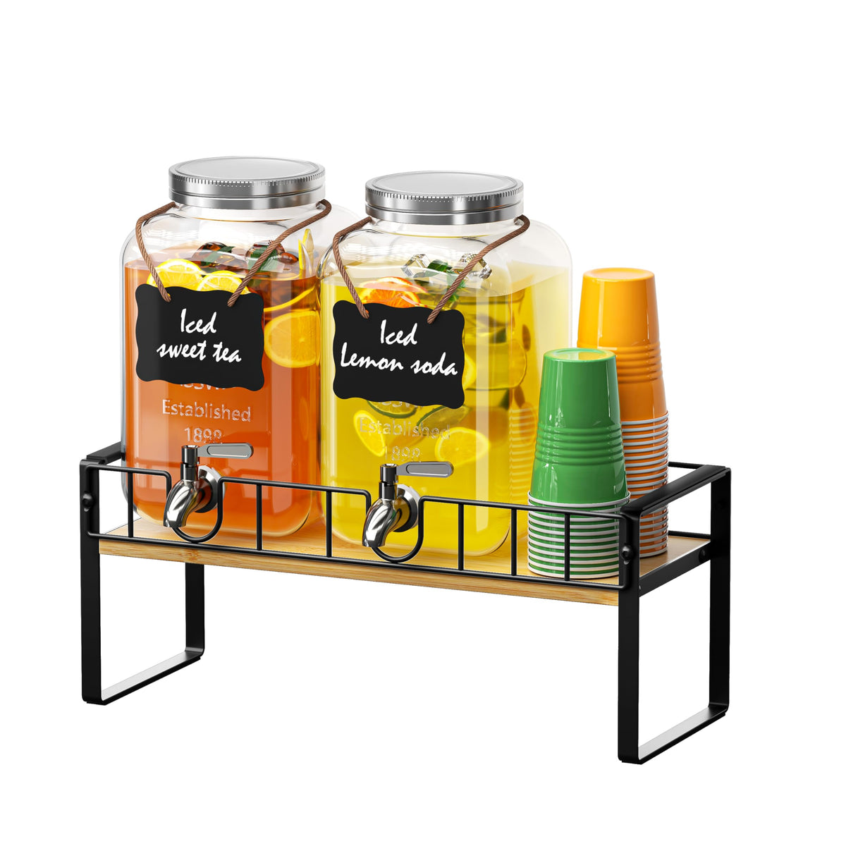 2 Pack 1 Gallon Glass Beverage Dispenser with Spigot and Ice Core P824738