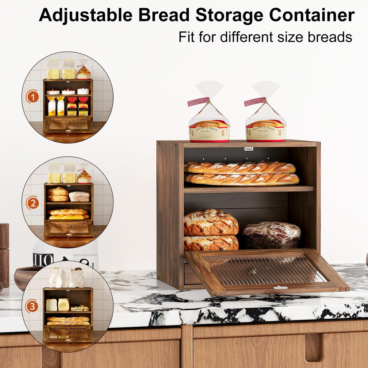 Wooden Bread Box with Drawer & Window P698736