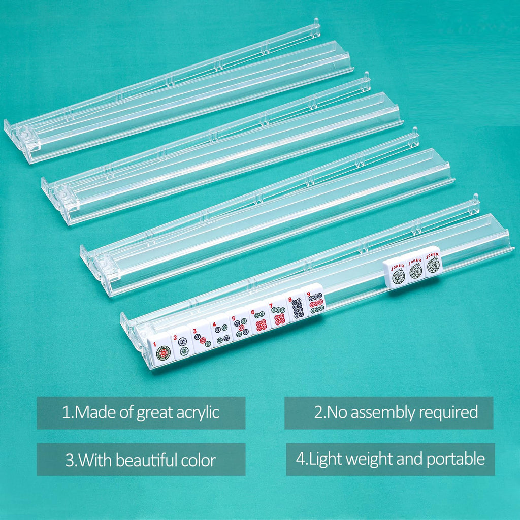 Clear Acrylic Mahjong Tile Rack and Pusher Set of 4 S3317
