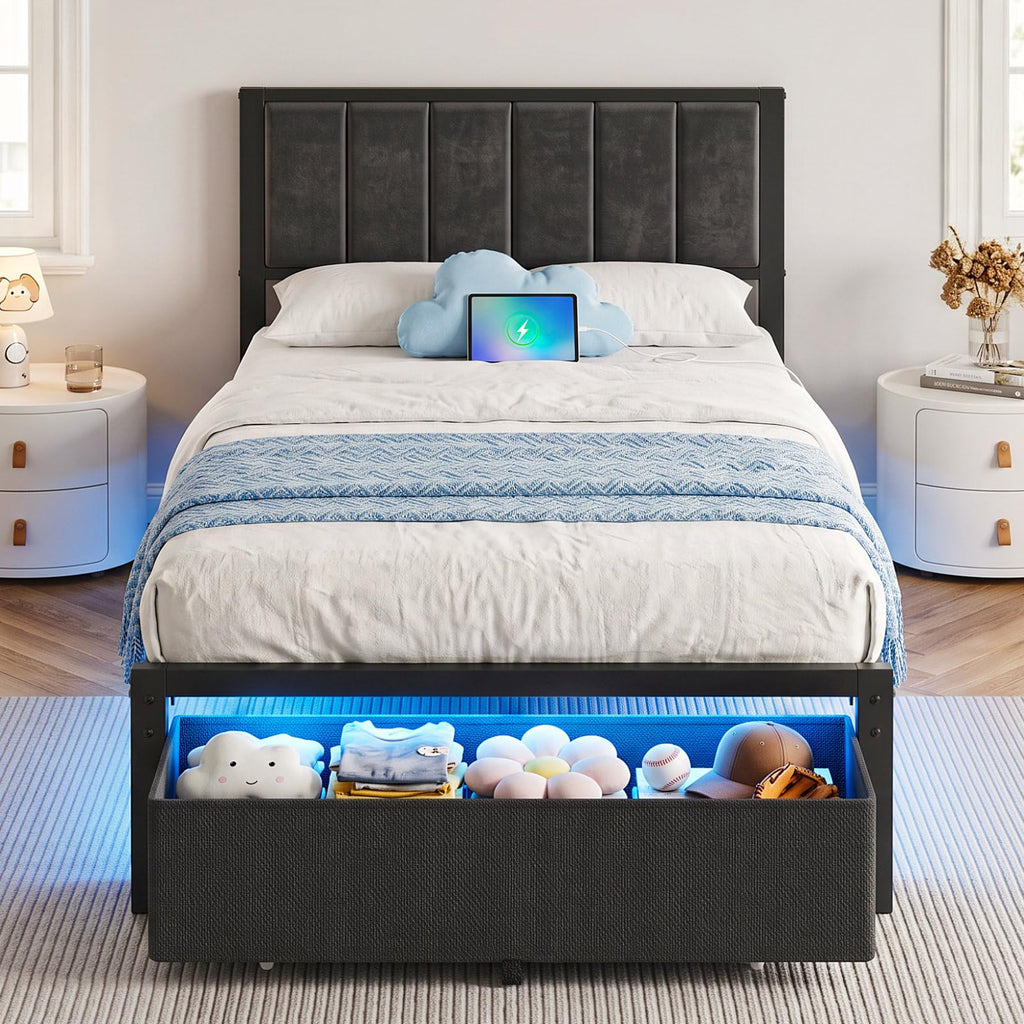 Twin Size Bed Frame with Drawer D69072