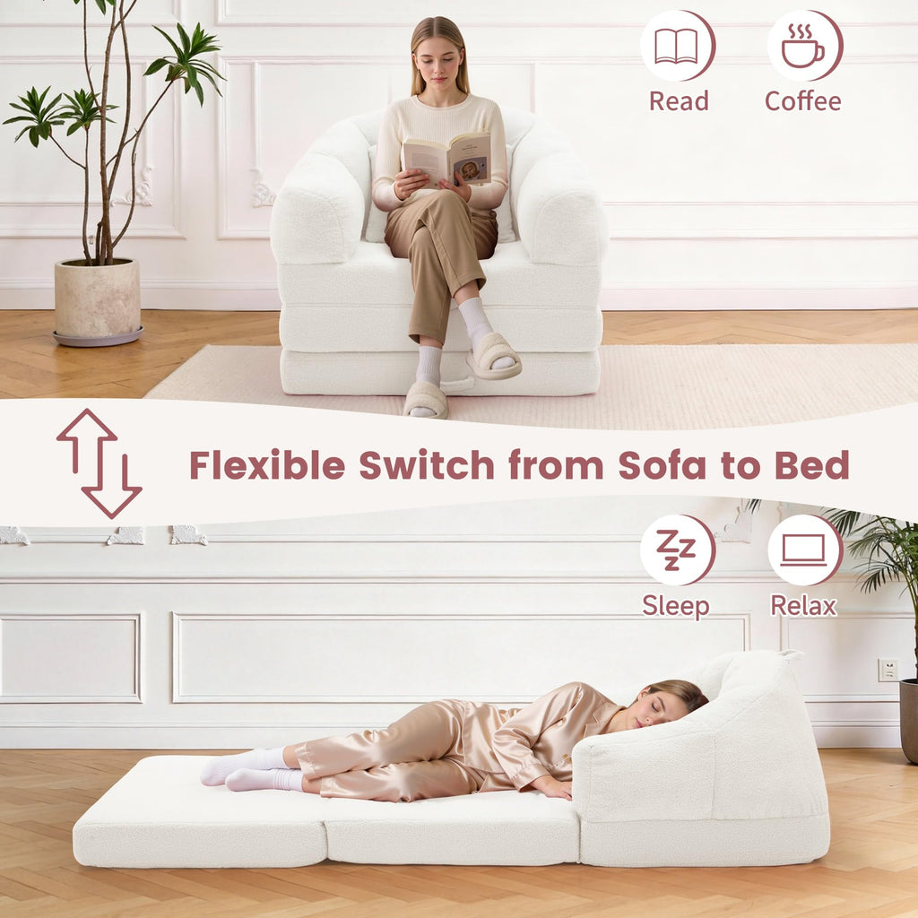 Beige 2 in 1 Convertible Sleeper Sofa Bed H45823