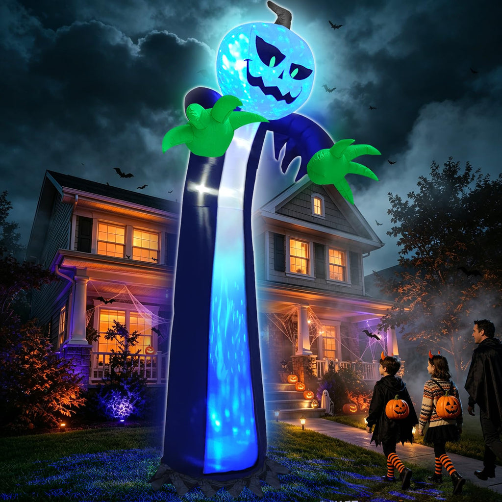 14 Ft Inflatable Pumpkin Ghost Decoration with Rotating LED Light O5179