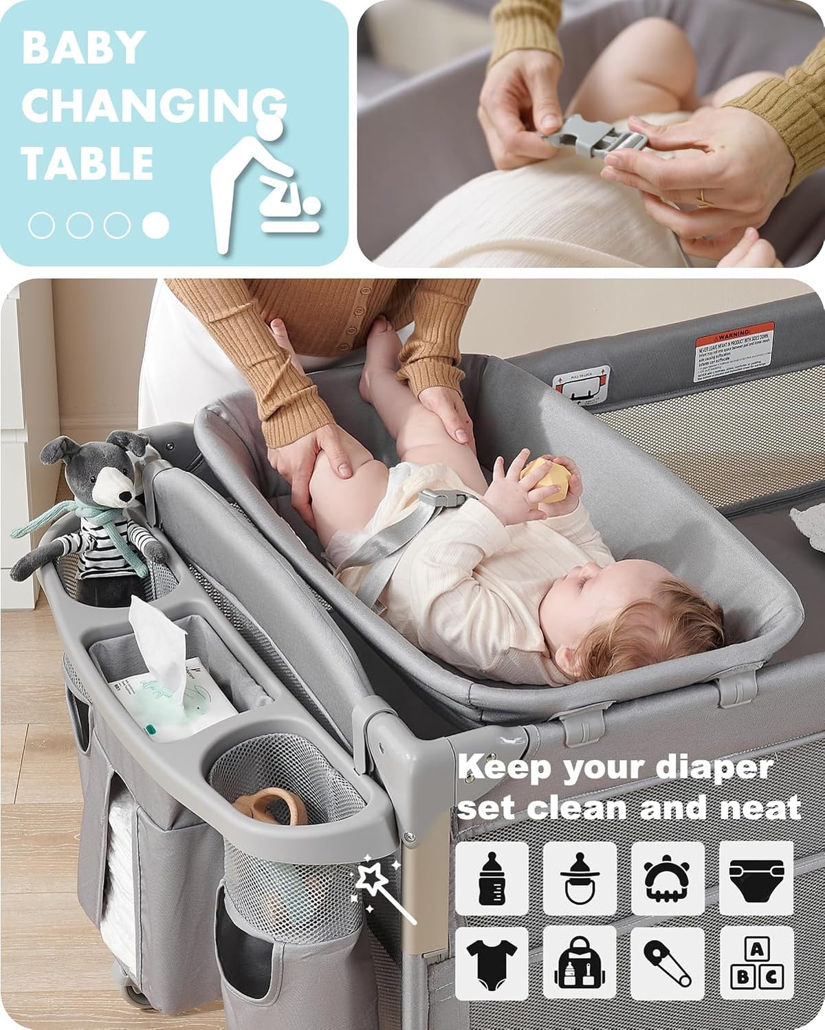 4-in-1 Baby Bassinet, Bedside Sleeper, Playard, Changing Table P96856