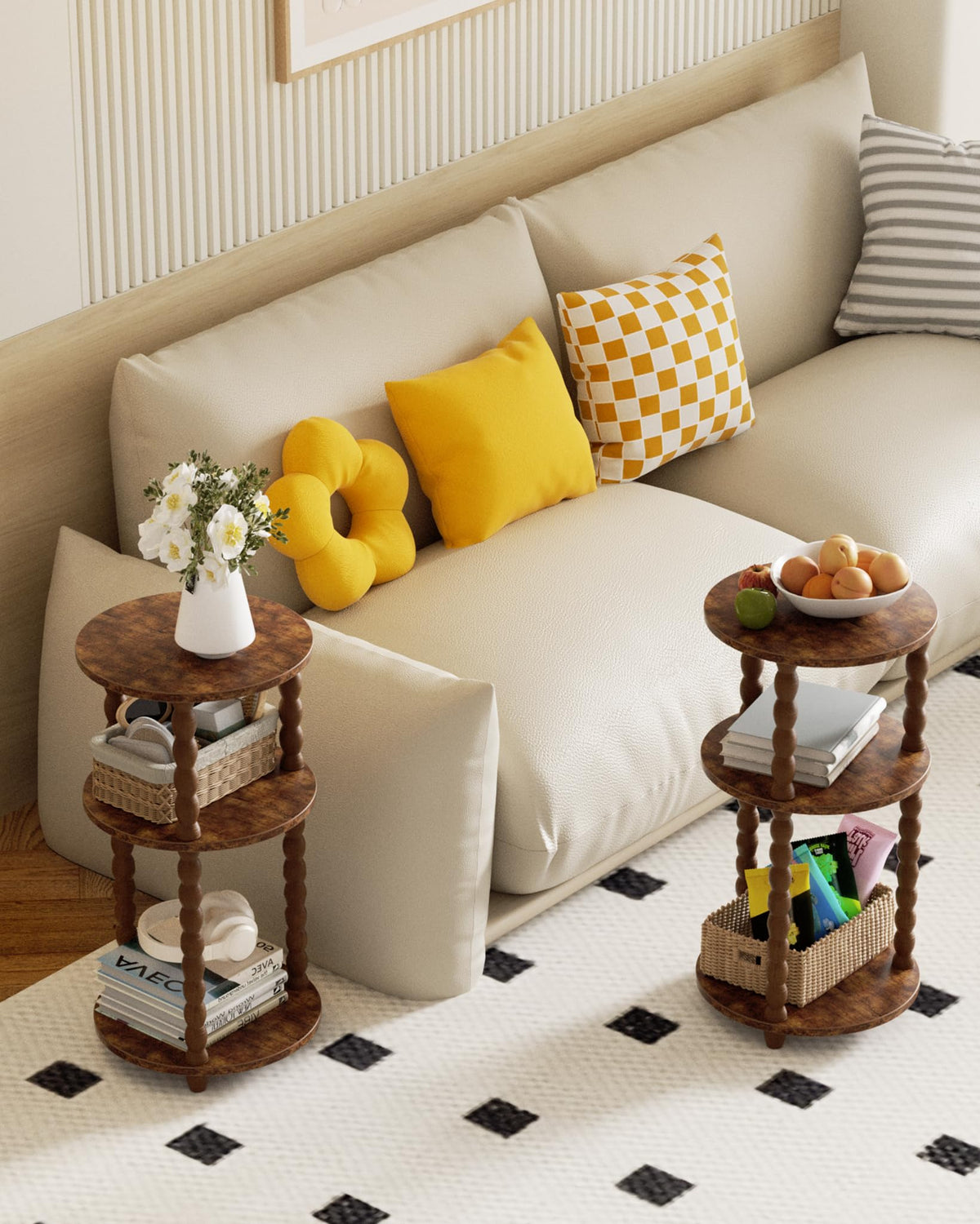 3 Tier Round Side Table with Spindle Wood Legs X92726