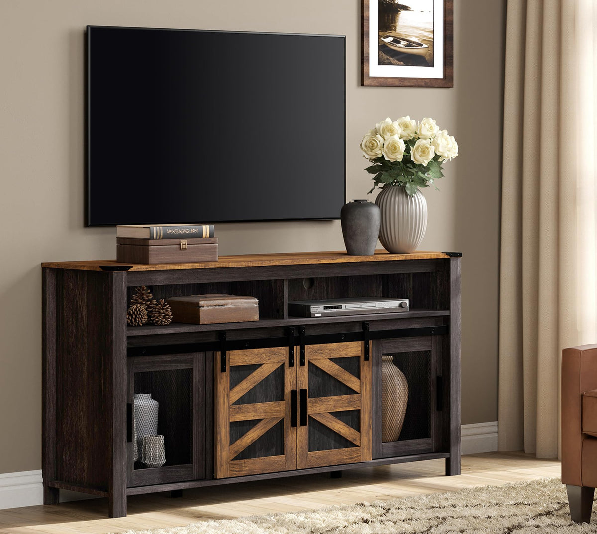 Dark Walnut Black Entertainment Center M91285