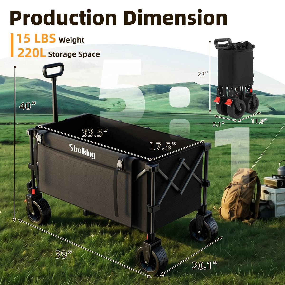 220L Collapsible Heavy Duty Folding Wagon Cart with All-Terrain Wheels M352631