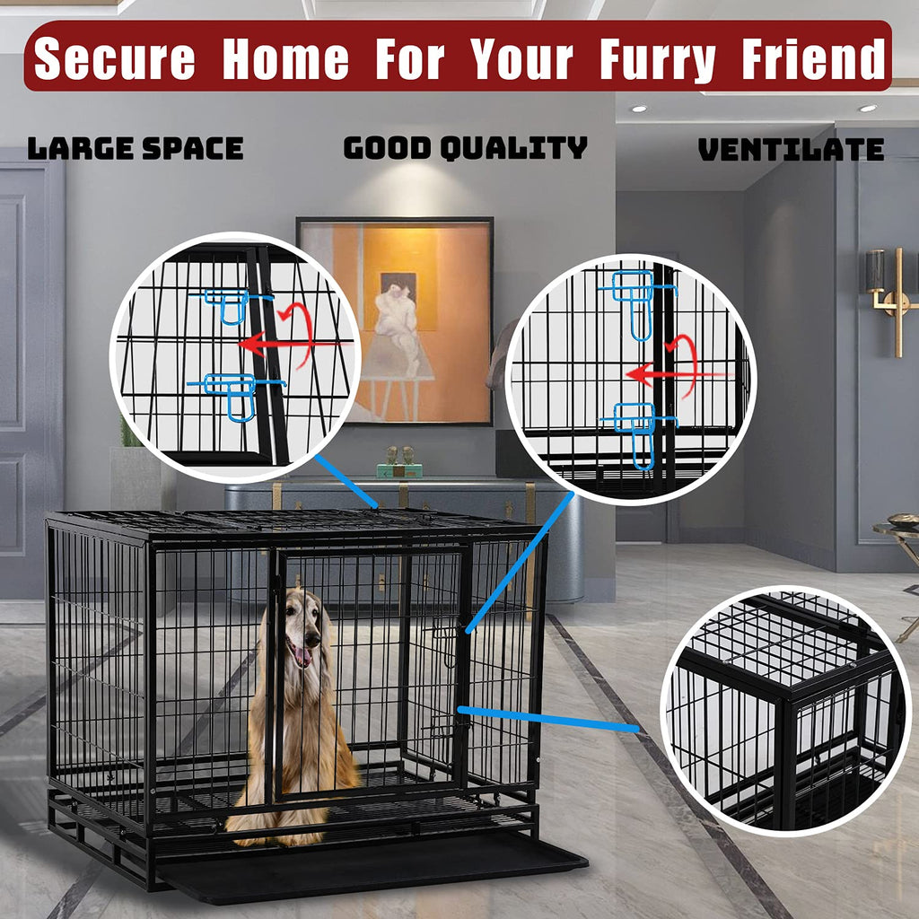 48 inch Heavy Duty Foldable Dog Crate with Lockable Wheels T4162