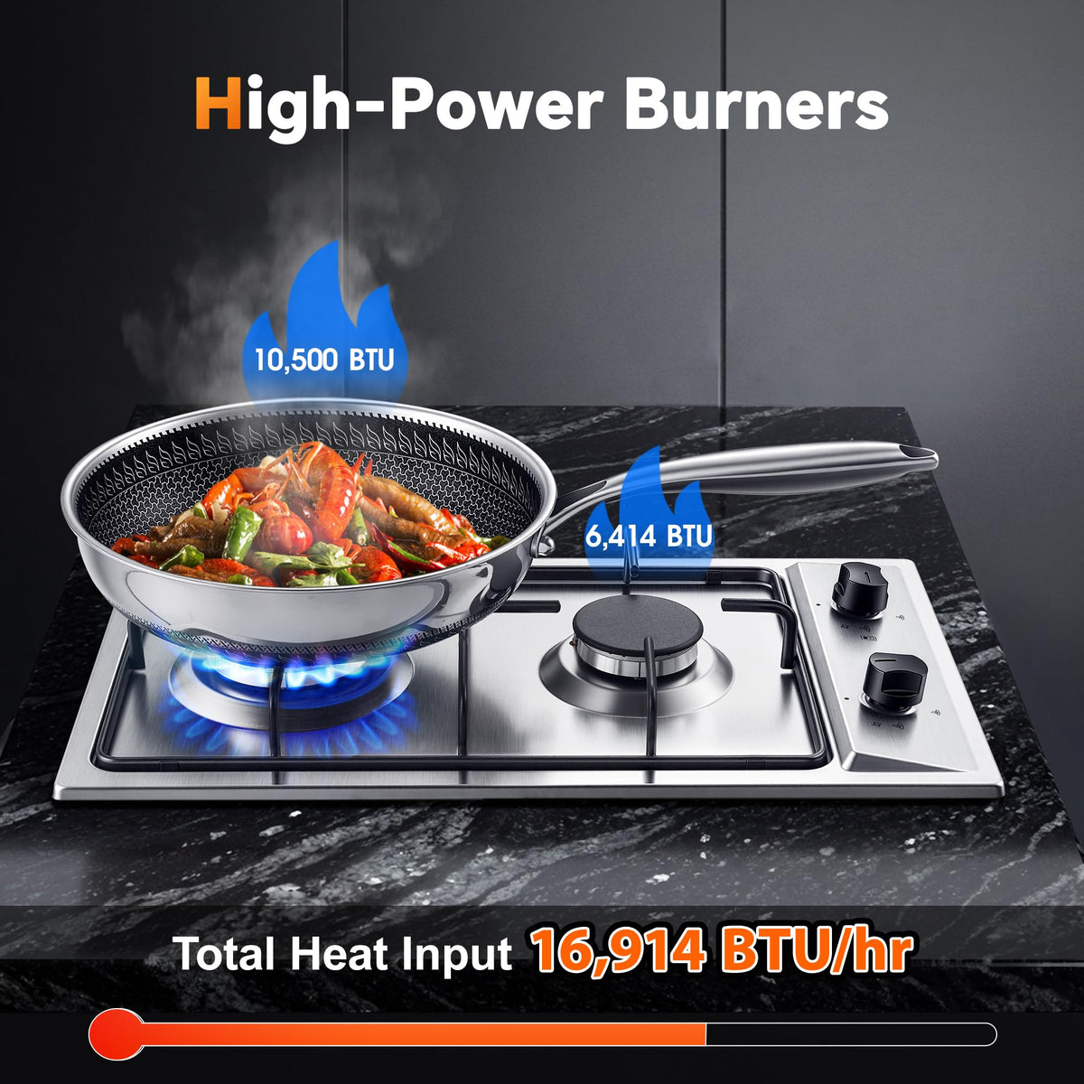 12 Inch 2 Burner Stainless Steel Gas Cooktop X807374