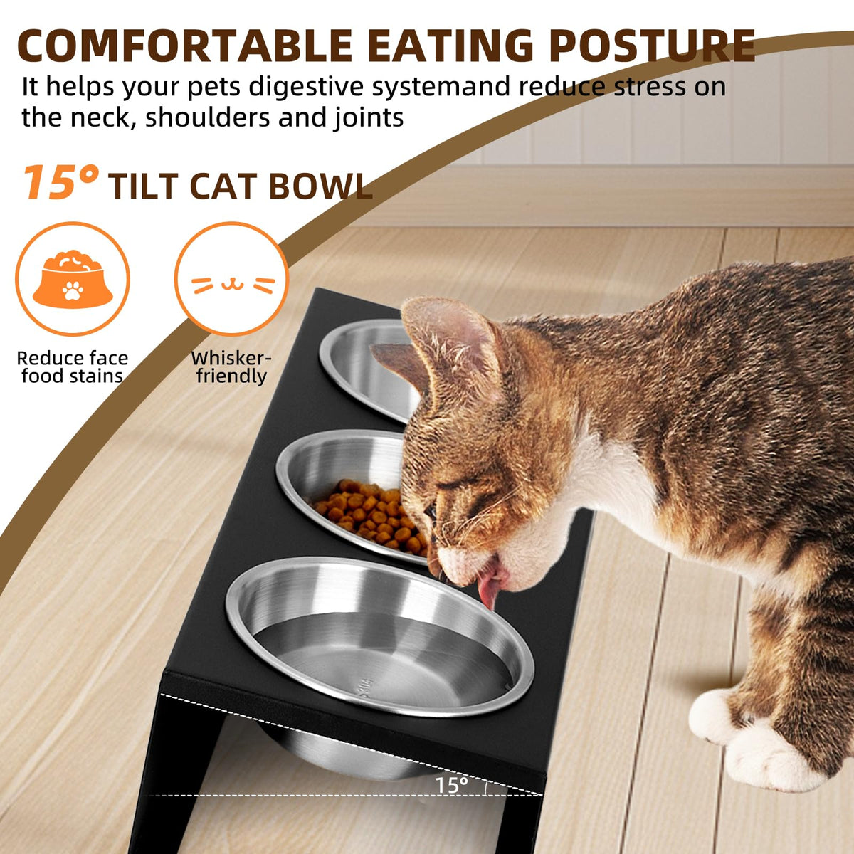 15° Tilted Stainless Steel Cat Bowls 3 Pack D727