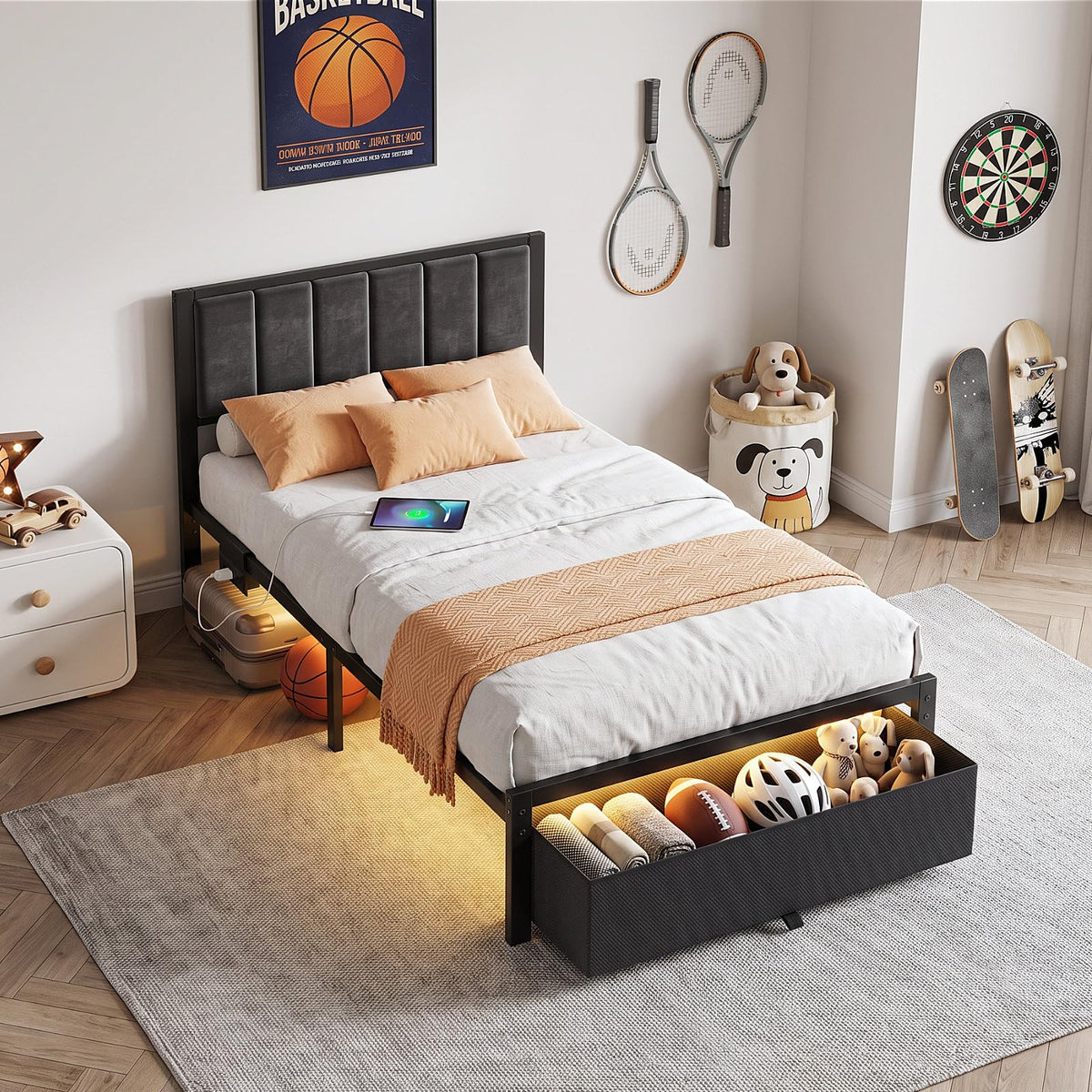 Twin Size Bed Frame with Drawer D69072