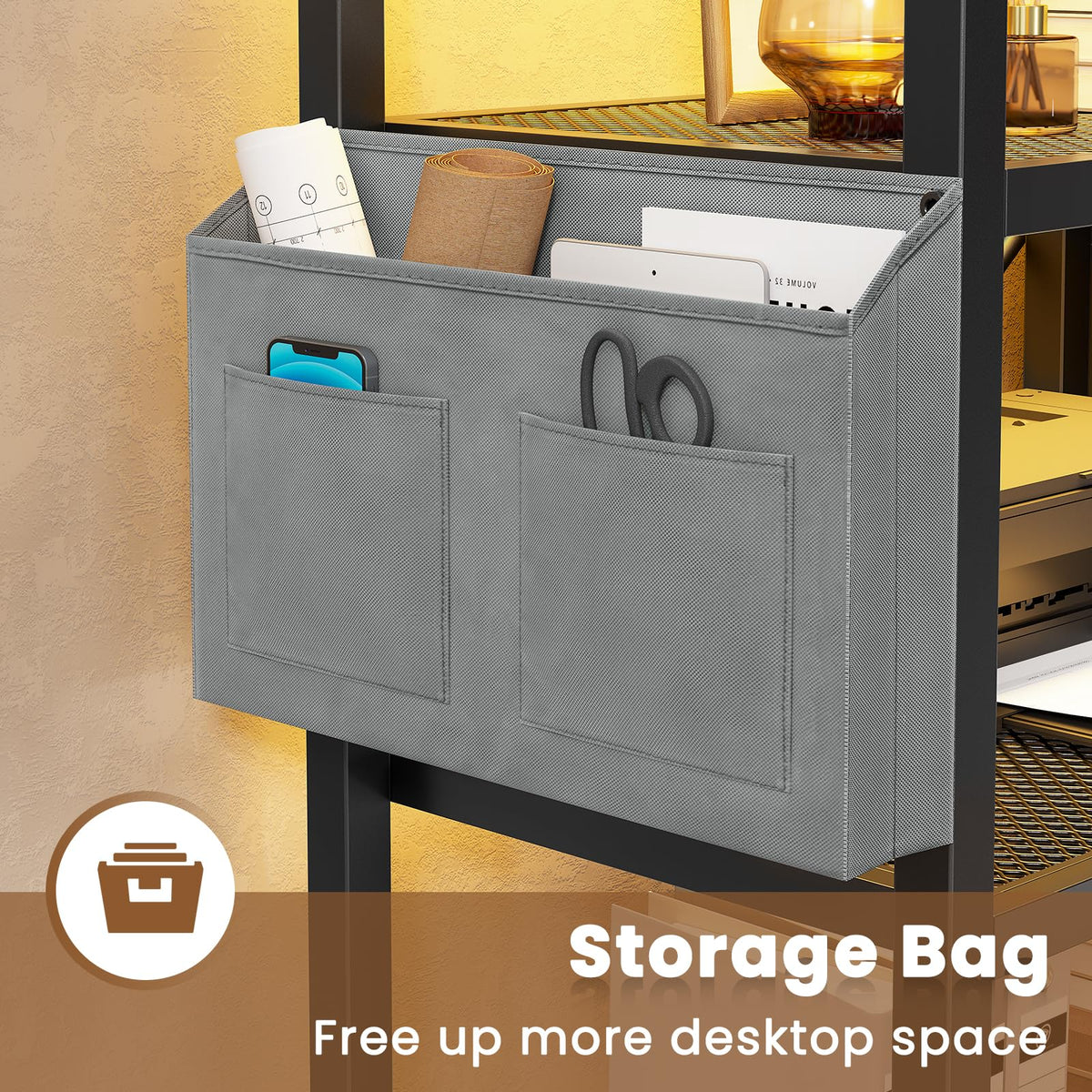 35.4” File Cabinet with 2 Drawer, Power Strip, LED Lights, Lock, Open Shelf, Rustic Brown U169059