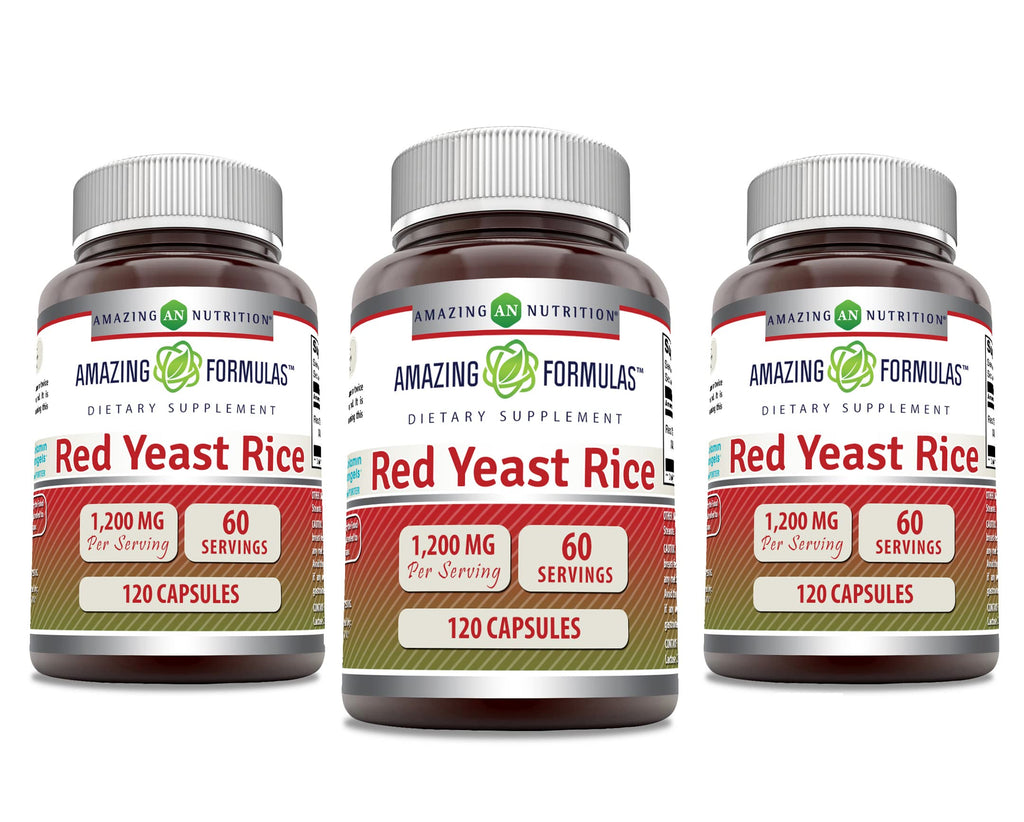 Red Yeast Rice 1200mg Capsules Supplement 120 Count 3 Pack F72068
