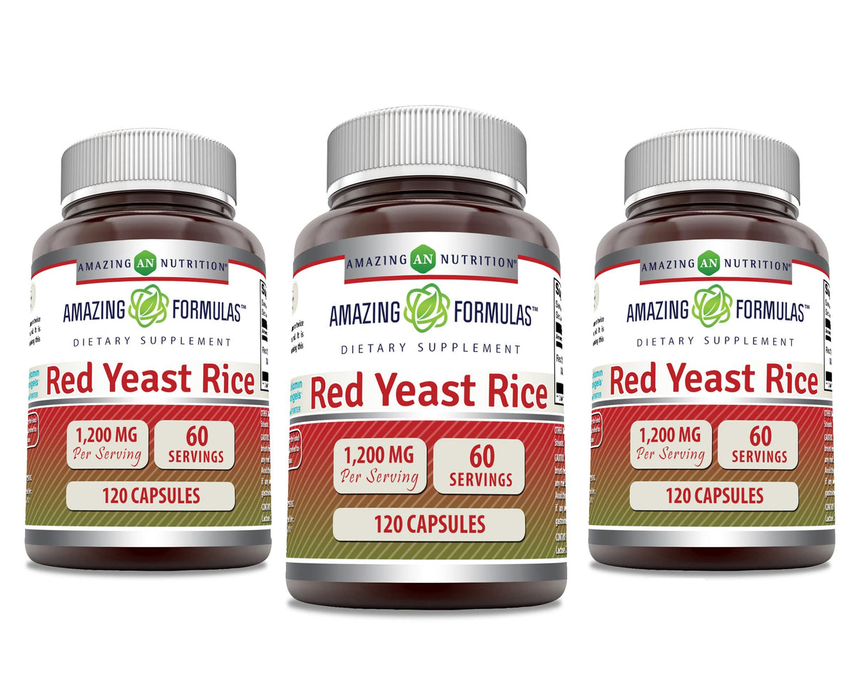 Red Yeast Rice 1200mg Capsules Supplement 120 Count 3 Pack F72068