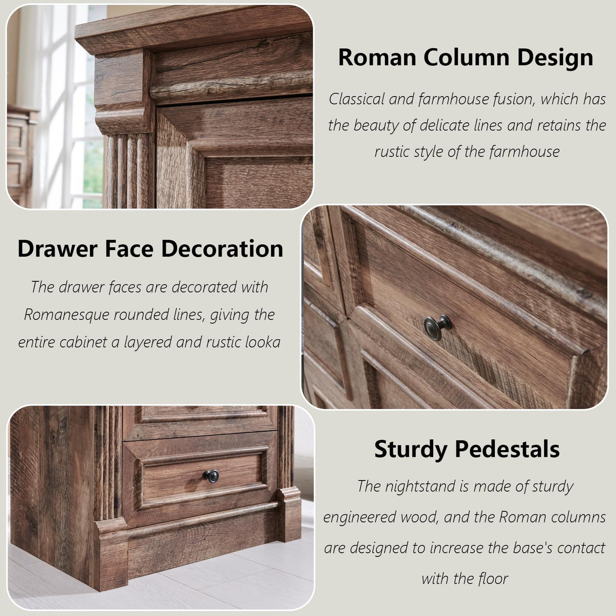 26" Tall 3 Drawer Light Brown Nightstand M5065
