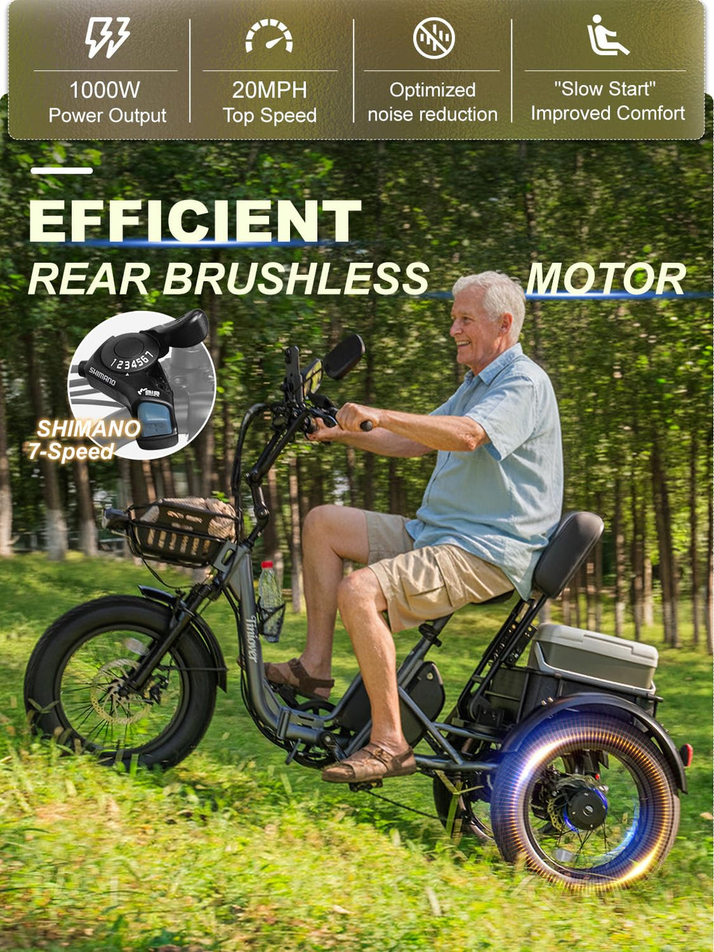 Folding Electric Tricycle for Adults 2 Seater 1000W 48V 15AH K54941