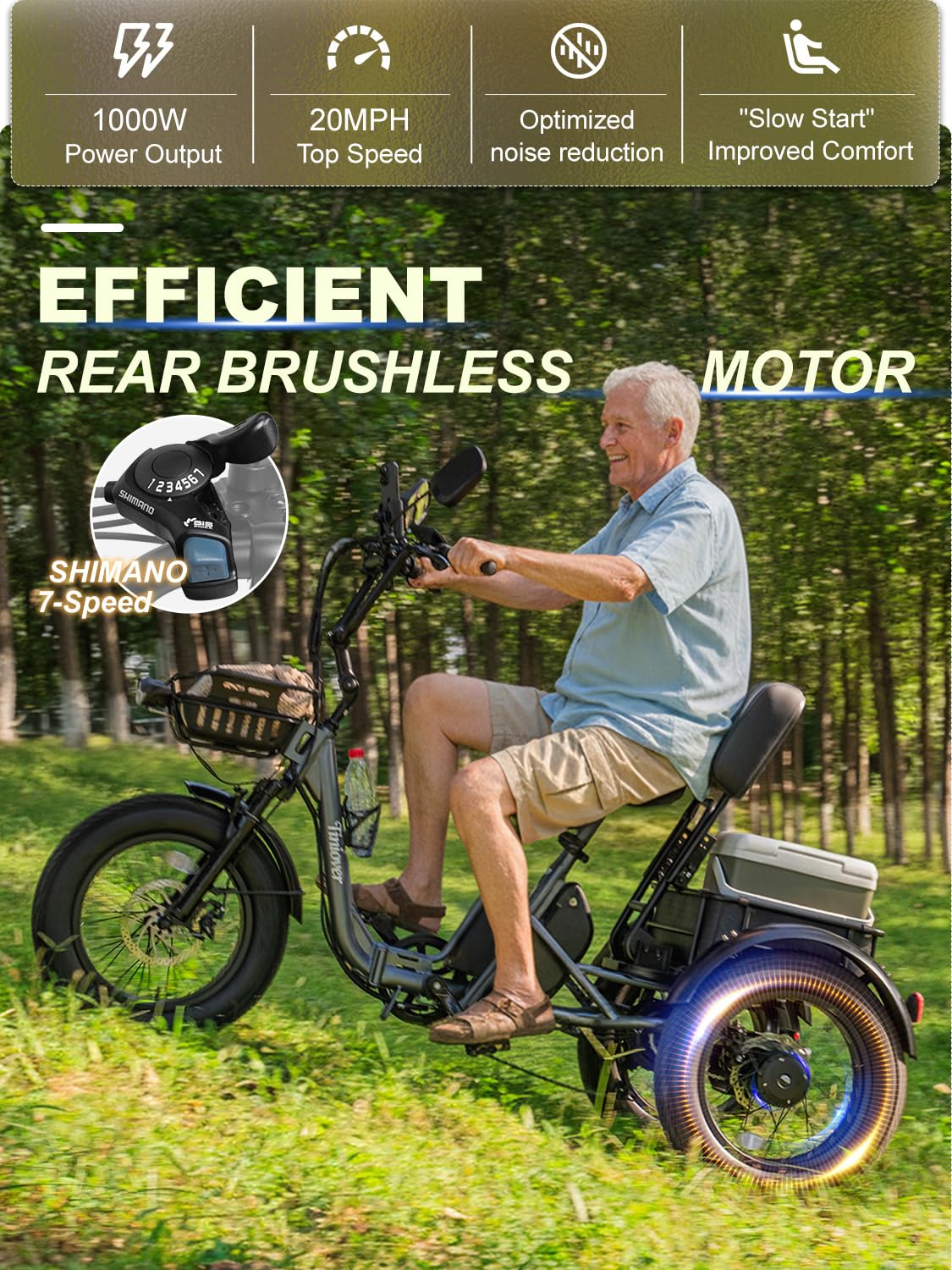Folding Electric Tricycle for Adults 2 Seater 1000W 48V 15AH K54941