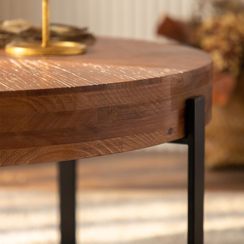 Round Coffee Table with Fir Wood Top and Black Cross Legs D196325