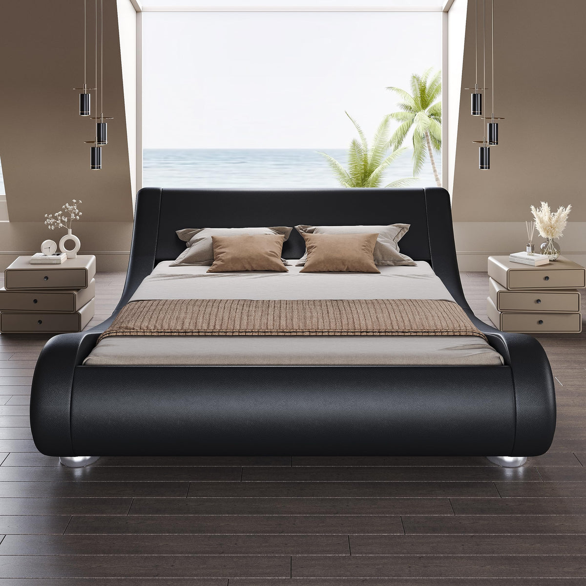 Queen Size Faux Leather Sleigh Bed Frame P9045