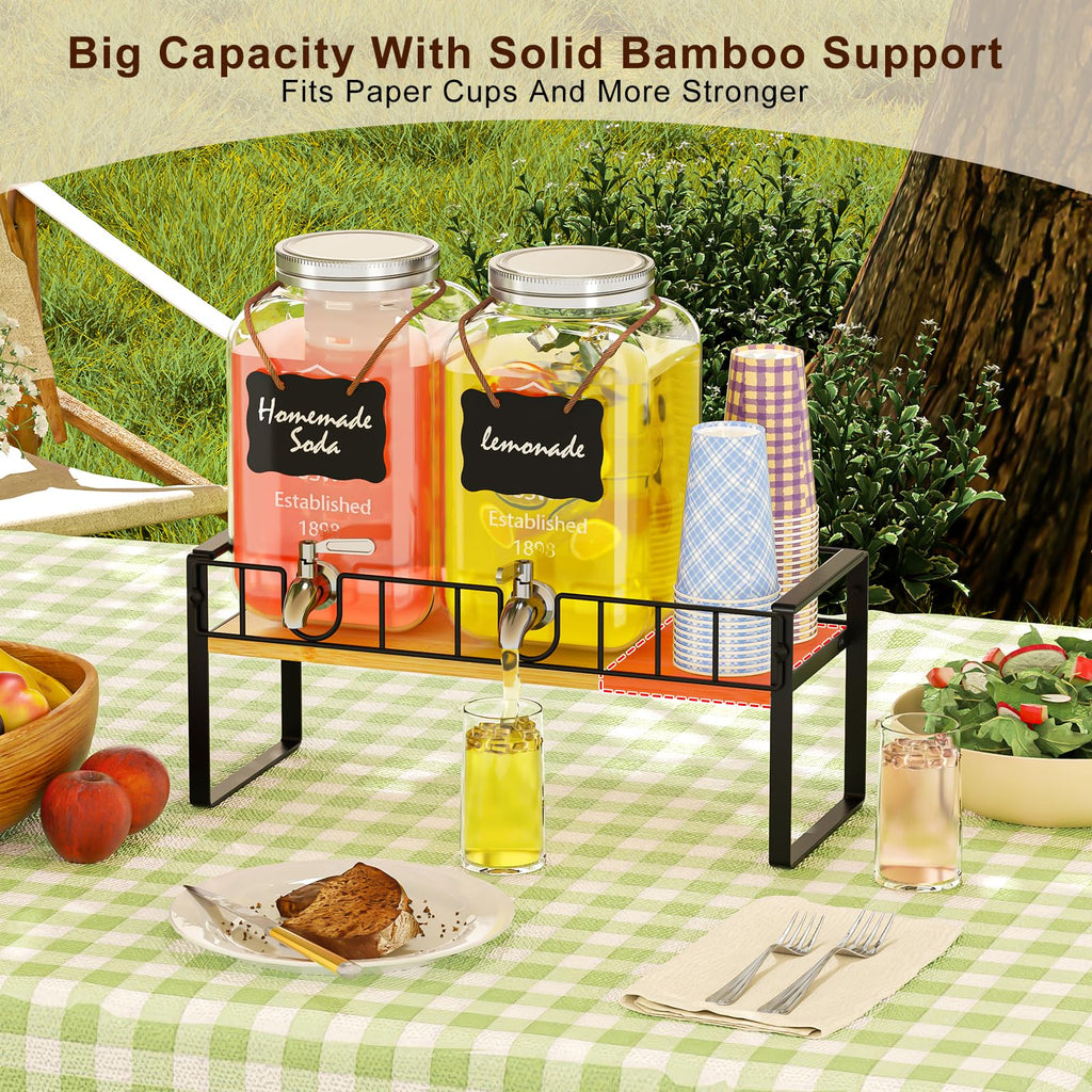 2 Pack 1 Gallon Glass Beverage Dispenser with Spigot and Ice Core P824738