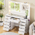 White Vanity Desk with Mirror 10 LED Lights 11 Drawers W328556