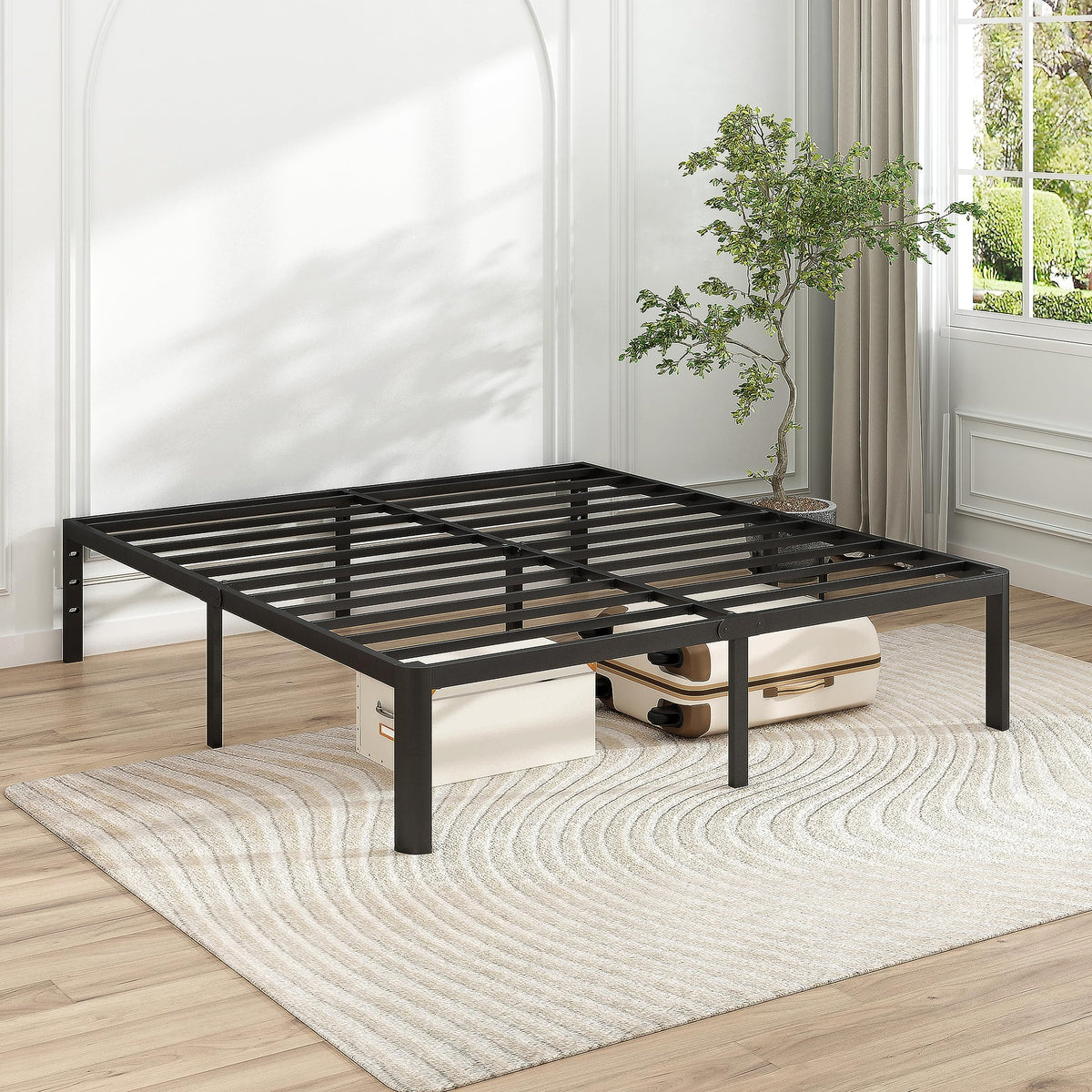 14 Inch Queen Size Black Metal Platform Bed Frame L975396