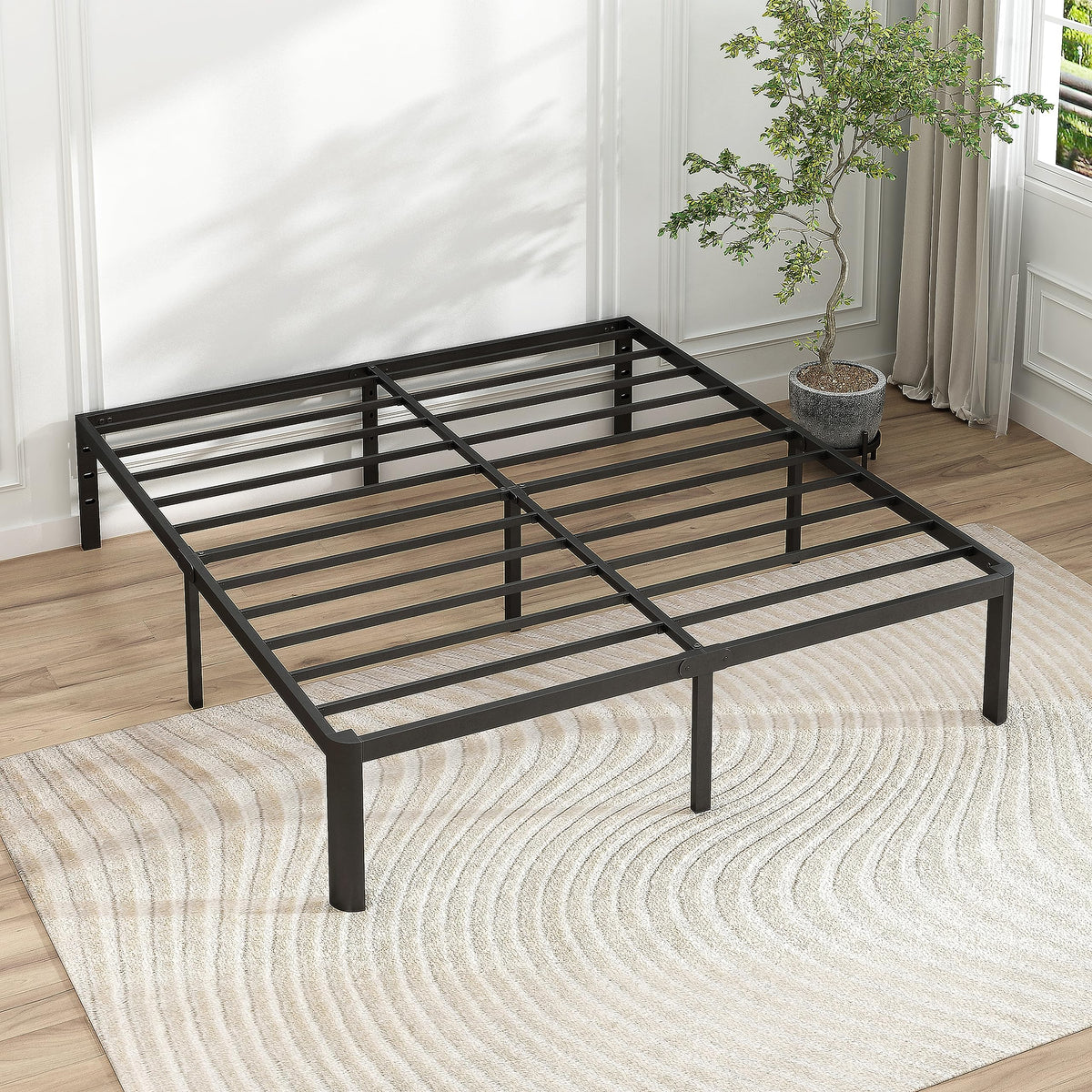 14 Inch Queen Size Black Metal Platform Bed Frame L975396